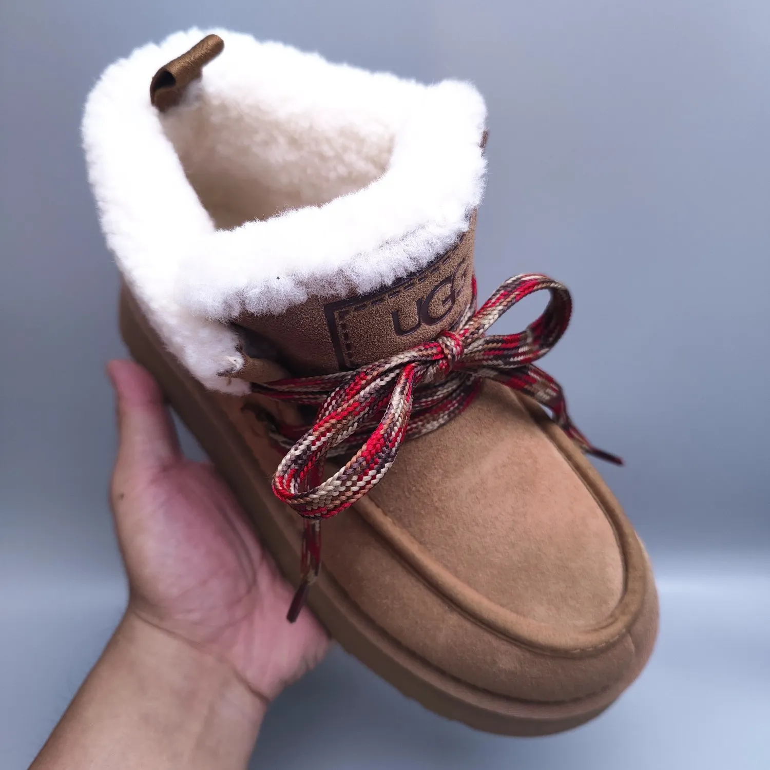 💰560 UGG sheepskin all-in-one snow boots 3954 thick-soled lace-up women's boots Color: Maroon Black Chocolate Brown Gray Size: 35-41